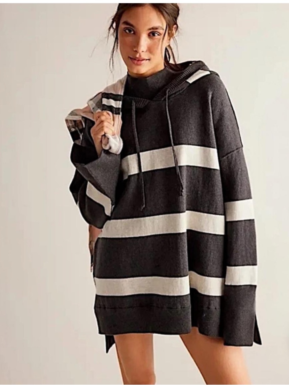 We The Free X Free People Side Street hoodie in Light Gray and Black Stripes